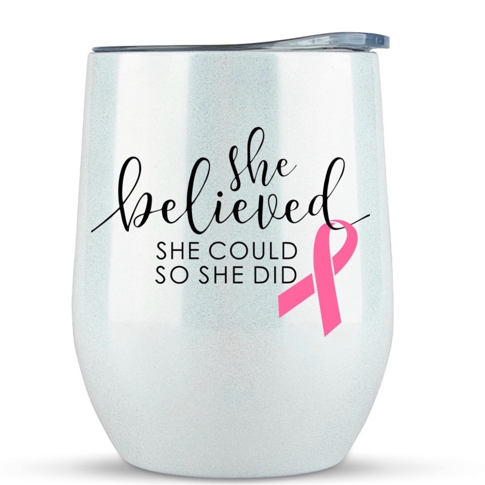 NEW w/o Box KLUBI 12 Oz Breast Cancer Awareness Holographic Shine Tumbler